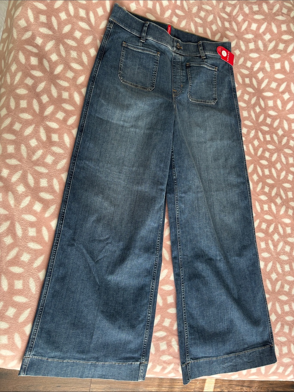 SPANX Wide-Leg Jeans in Dark Blue Wash